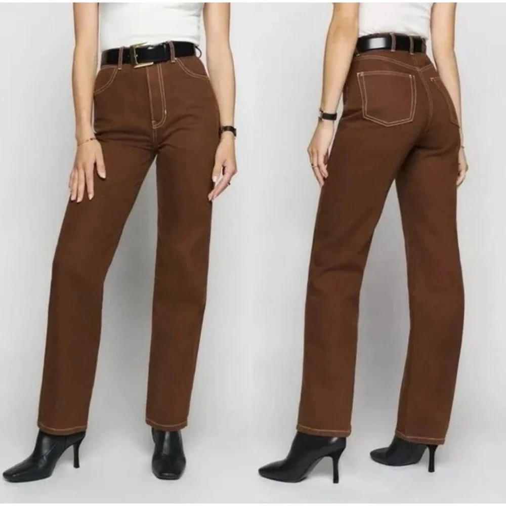 Reformation Cowboy High Rise Straight Jeans Chocolate Brown Women Sz 23x27 NWOT